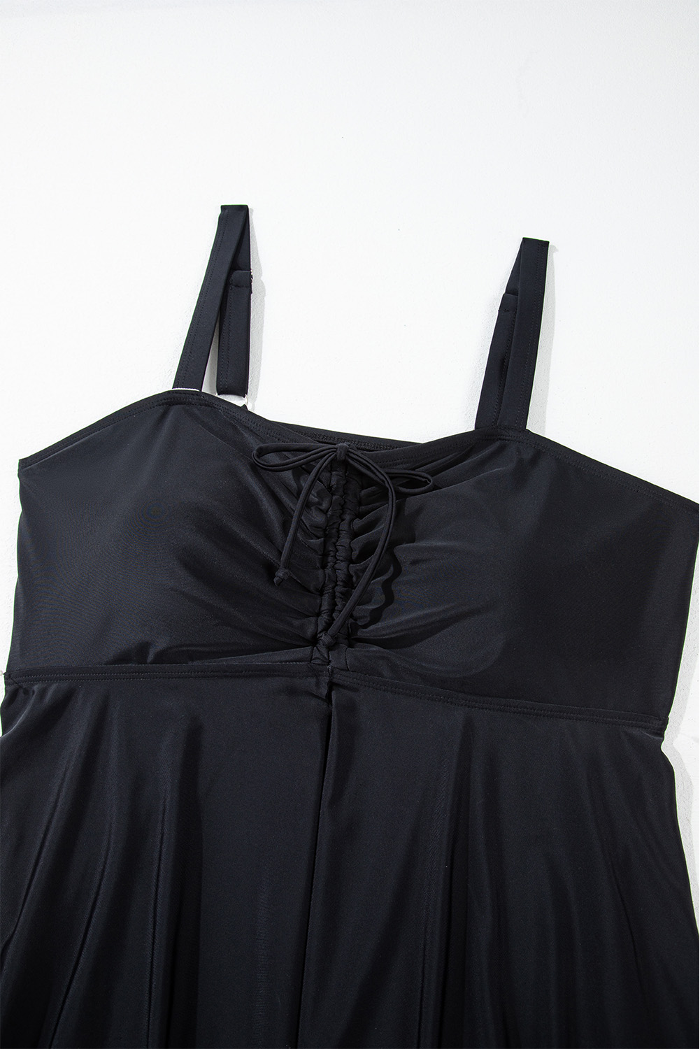 Plus Size Black Drawstring Tied Front Flared Top Geometric Print Bottom  Tankinis