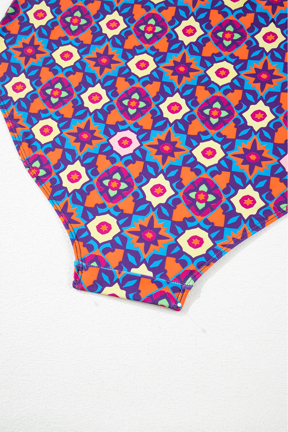 Plus Size Black Drawstring Tied Front Flared Top Geometric Print Bottom  Tankinis