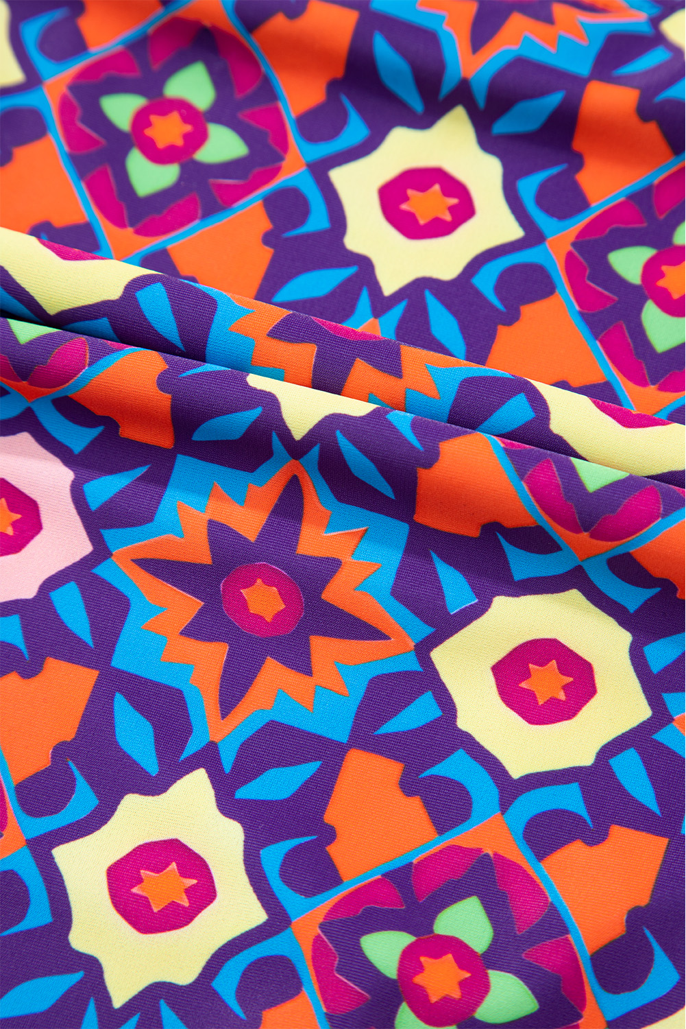 Plus Size Black Drawstring Tied Front Flared Top Geometric Print Bottom  Tankinis