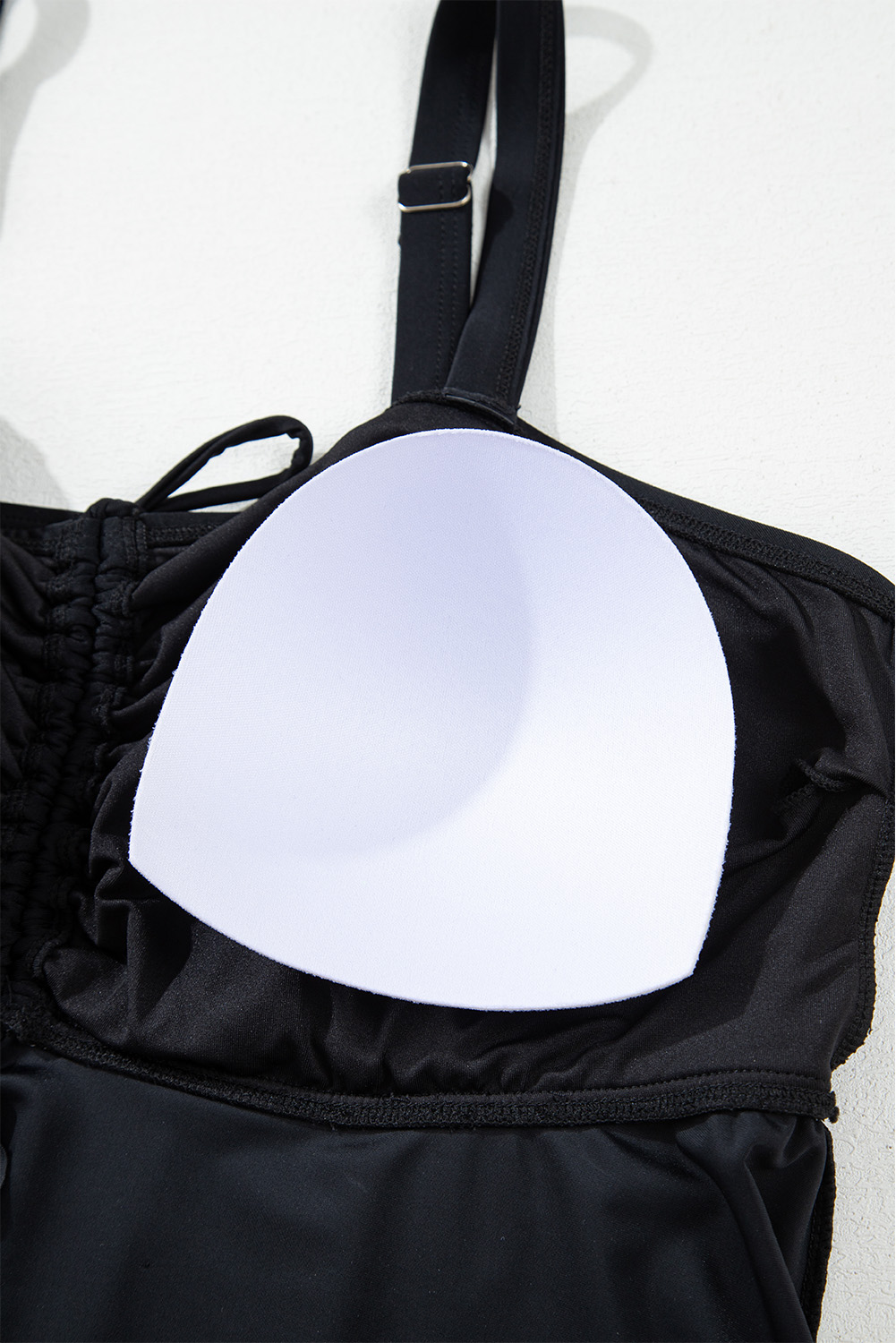 Plus Size Black Drawstring Tied Front Flared Top Geometric Print Bottom  Tankinis