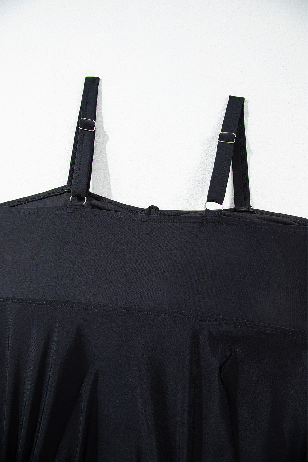 Plus Size Black Drawstring Tied Front Flared Top Geometric Print Bottom  Tankinis