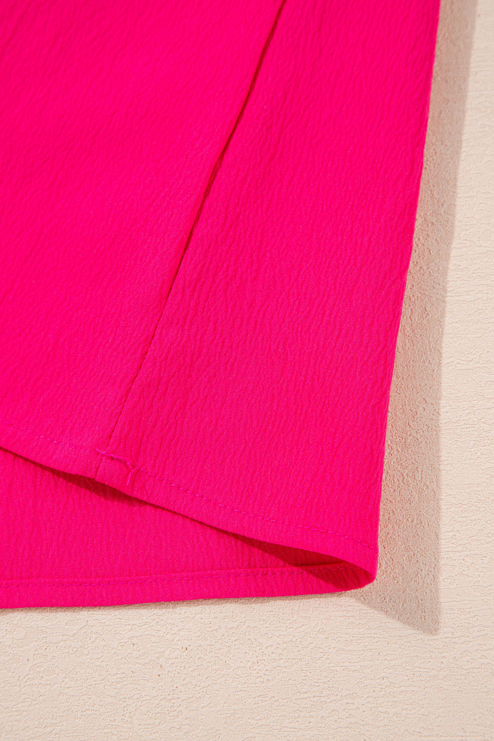 Plus Size Strawberry Pink Floral Embroidered Flutter Sleeve Pleated O Neck  Blouse