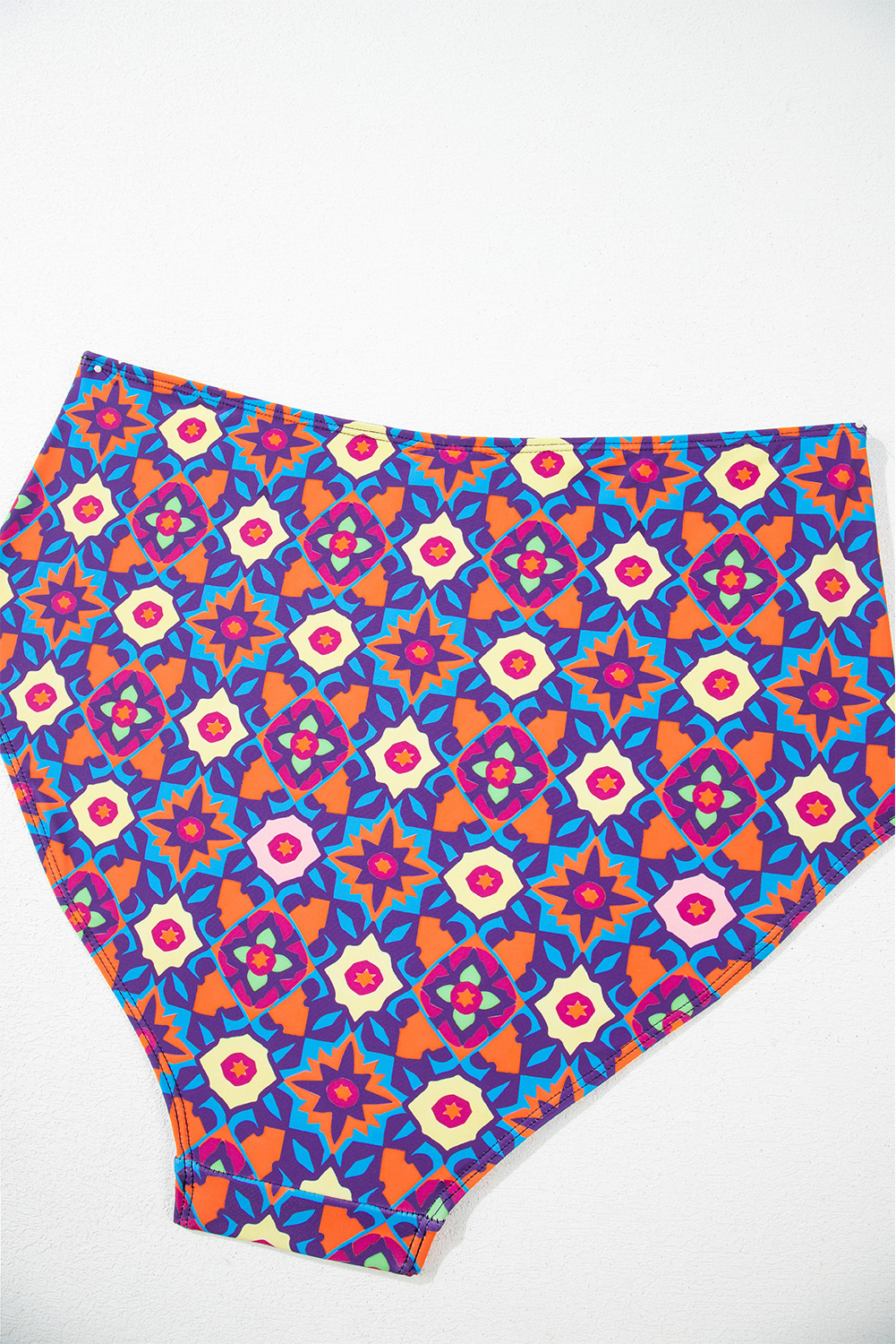 Plus Size Black Drawstring Tied Front Flared Top Geometric Print Bottom  Tankinis