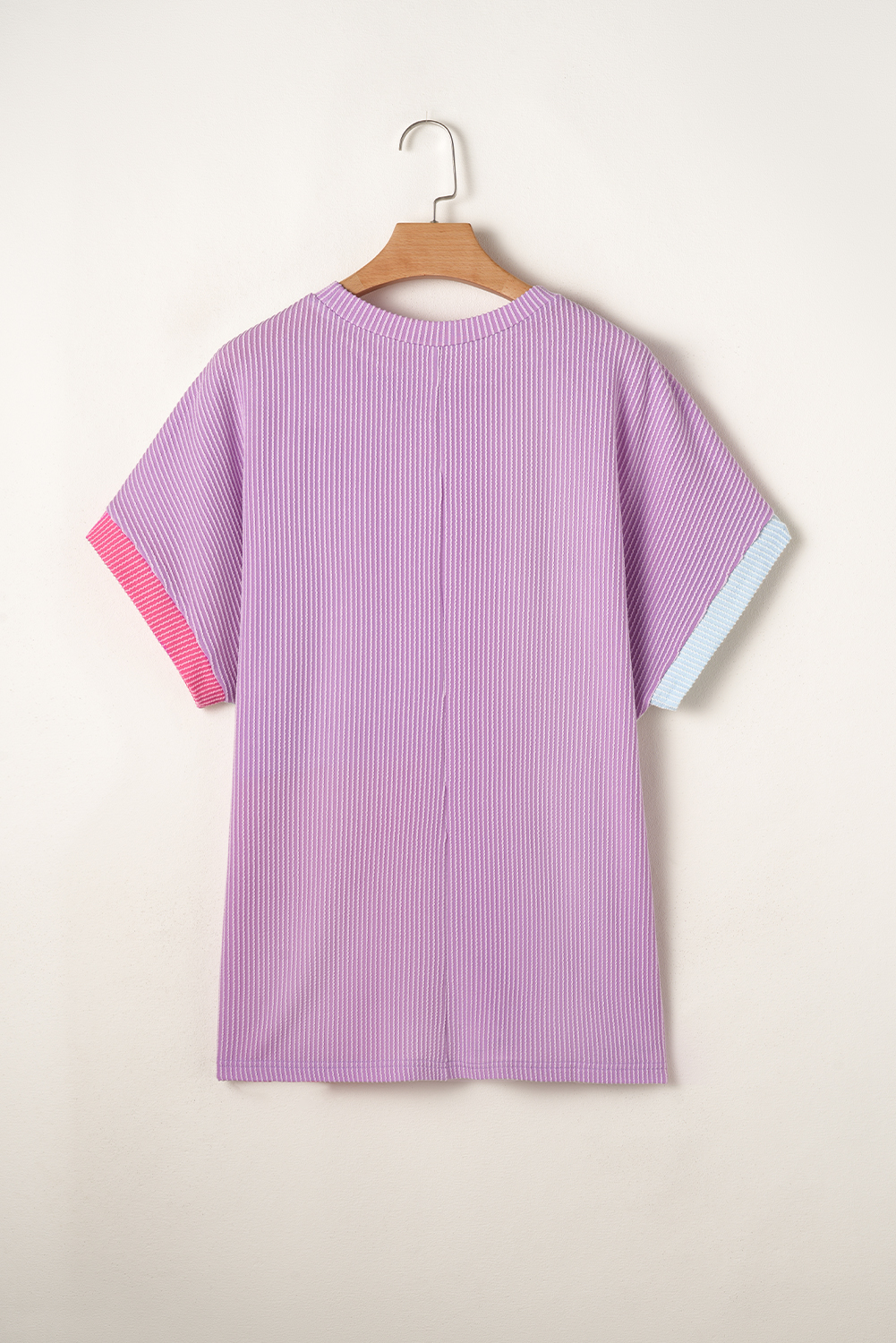 Plus Size Rose Red Leopard Colorblock Patchwork Corded Knit  T Shirt