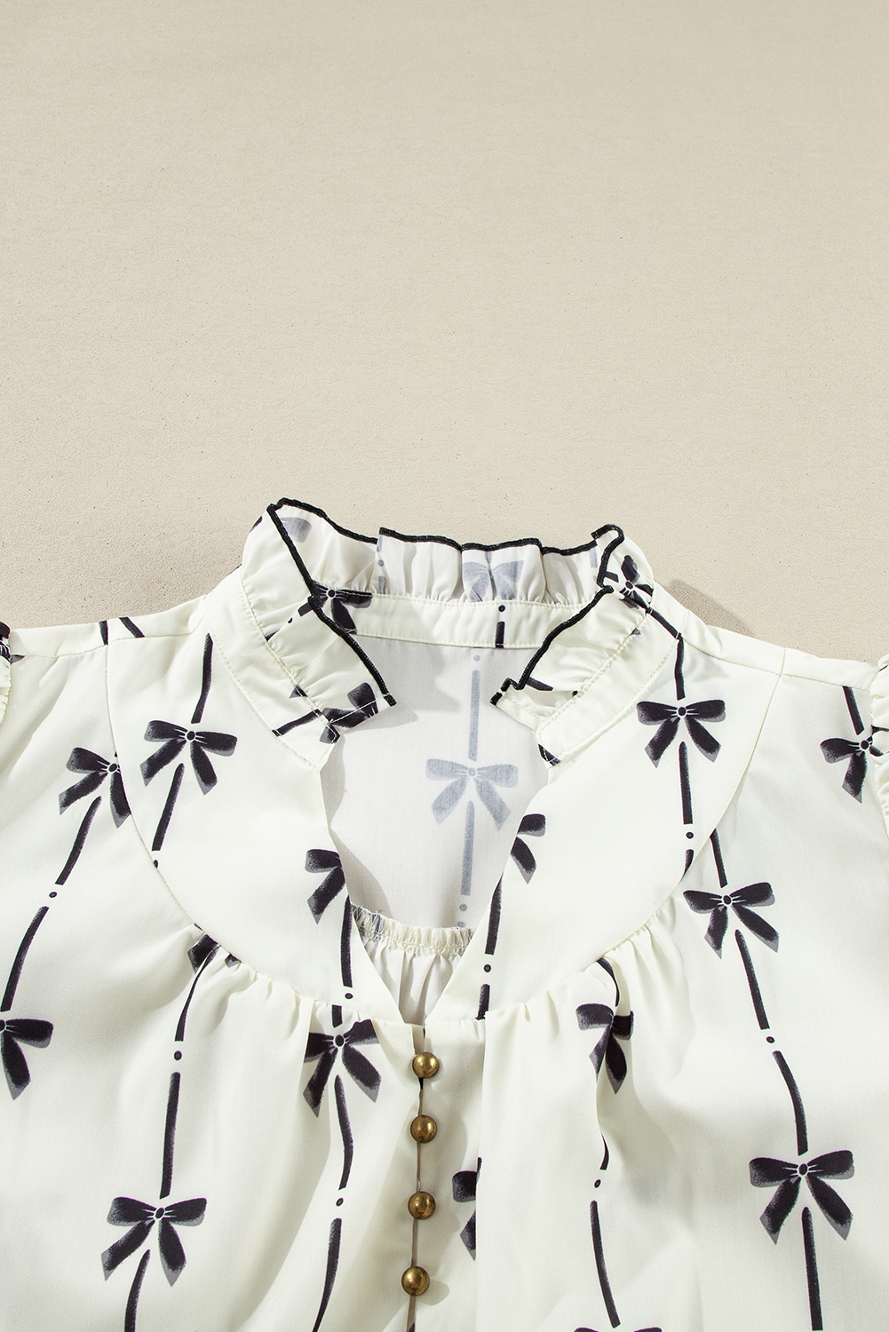 Plus Size Apricot Bow Printed Puff Sleeve Ruffled  Mini Dress