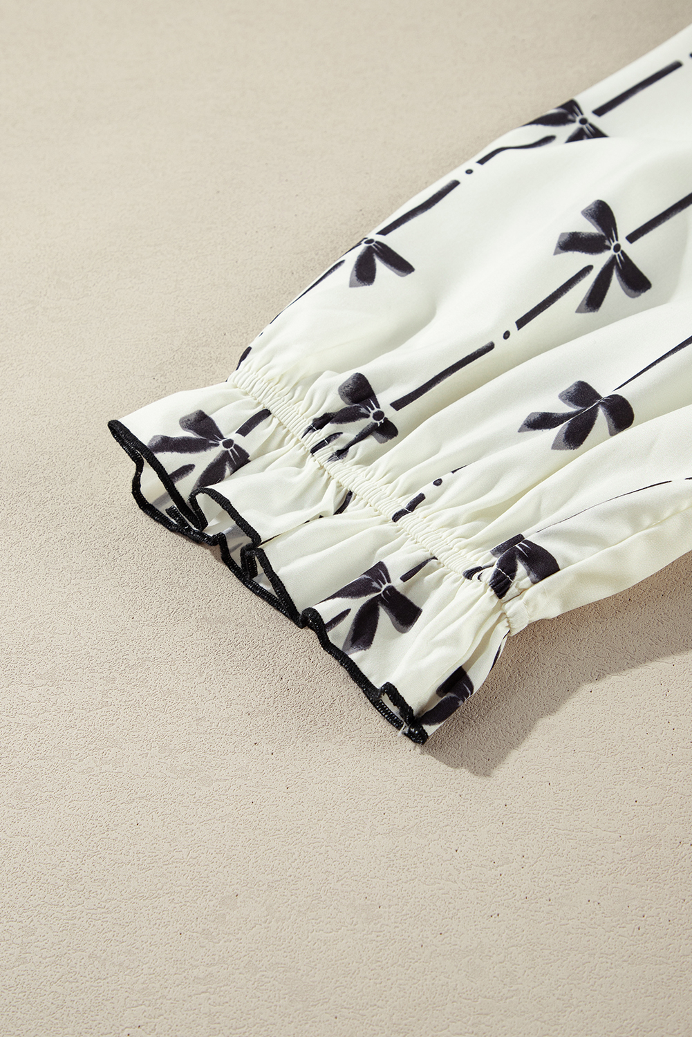 Plus Size Apricot Bow Printed Puff Sleeve Ruffled  Mini Dress