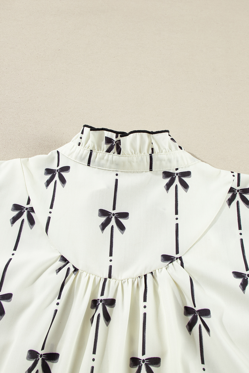 Plus Size Apricot Bow Printed Puff Sleeve Ruffled  Mini Dress