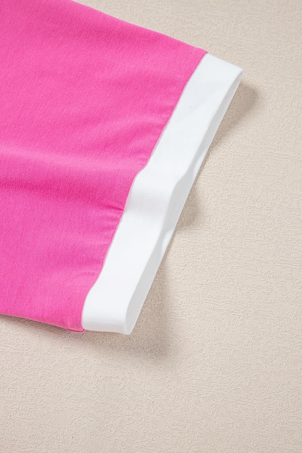 Plus Size Pink Contrast Trim Collared Split Neck Short Sleeve  Top