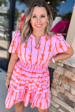 Curve Rose Bow Tastic Clinched Waist Ruffled Dress