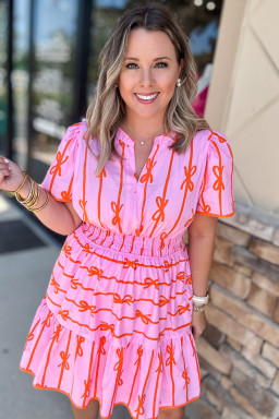 Zaftig Rose Bow Tastic Clinched Waist Ruffled Dress