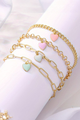 Gold Heart Charm Multi Layer Adjustable Chain Bracelet