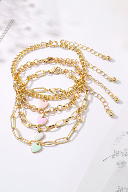 Gold Heart Charm Multi Layer Adjustable Chain Bracelet