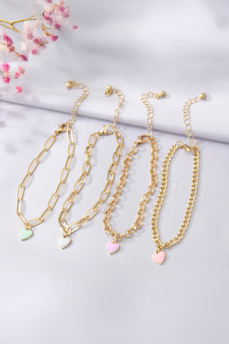 Gold Heart Charm Multi Layer Adjustable Chain Bracelet