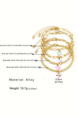 Gold Heart Charm Multi Layer Adjustable Chain Bracelet