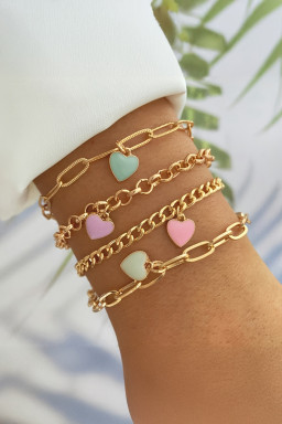 Gold Heart Charm Multi Layer Adjustable Chain Bracelet