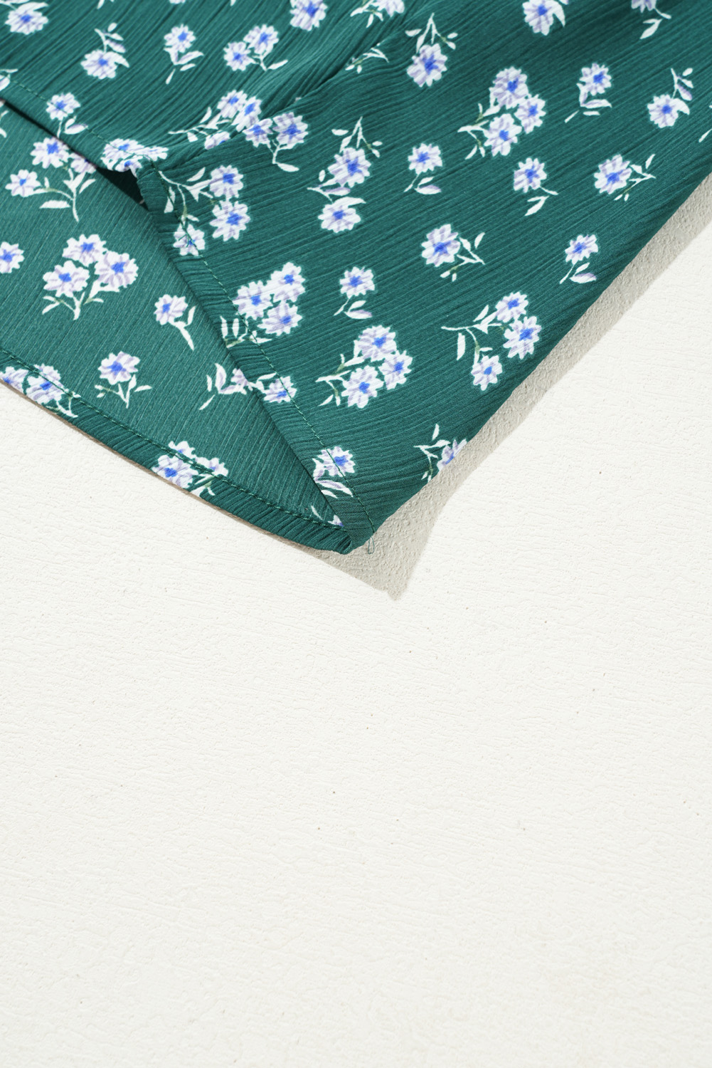 Plus Size Green Floral Print Square Neck Ruffled Trim  Blouse