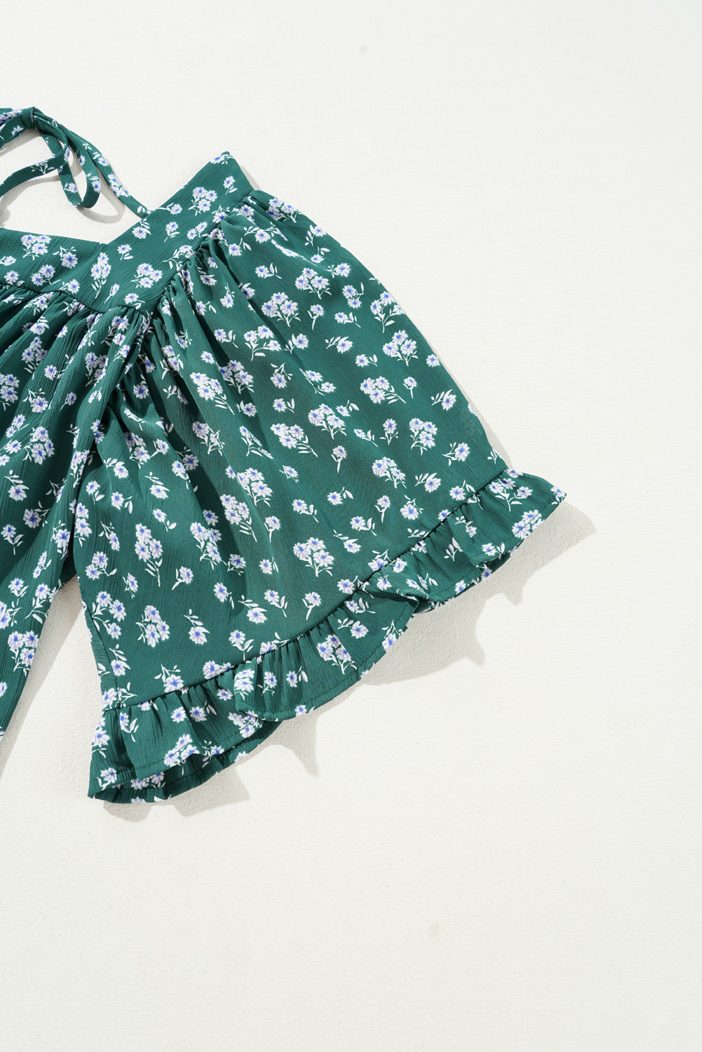 Plus Size Green Floral Print Square Neck Ruffled Trim  Blouse