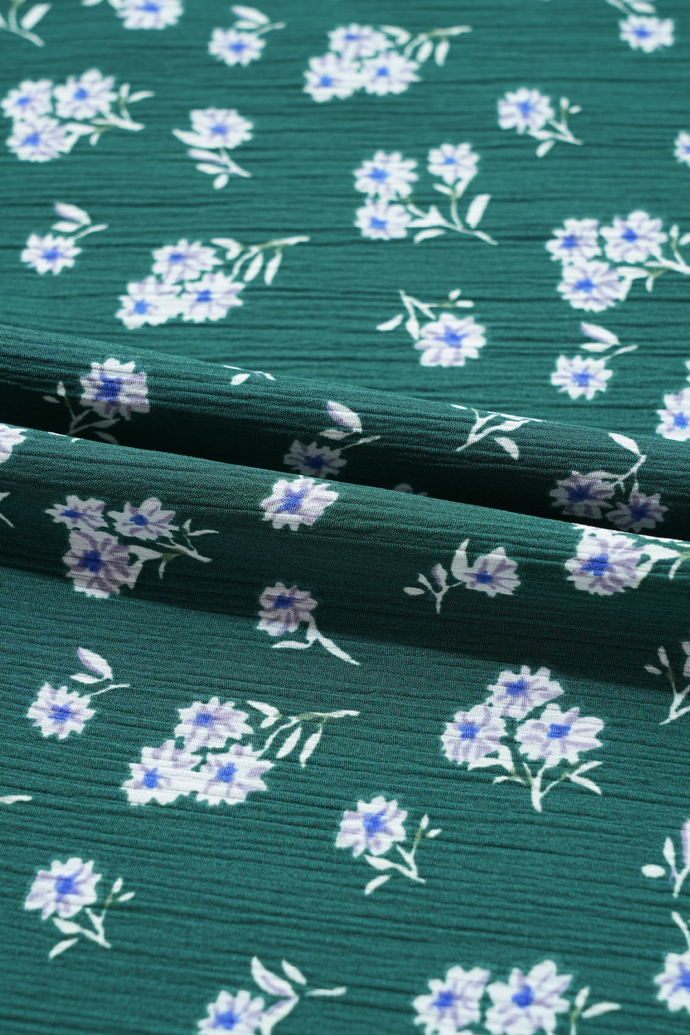 Plus Size Green Floral Print Square Neck Ruffled Trim  Blouse