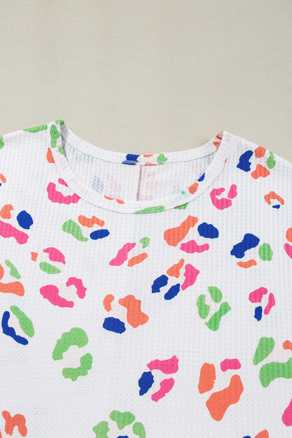 Plus Size White Multicolor Leopard Print Textured  T Shirt