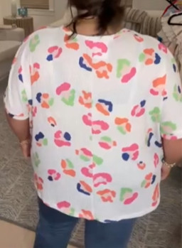 Plus Size White Multicolor Leopard Print Textured  T Shirt