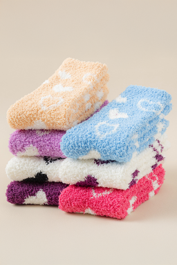 Dearlovers Strawberry Pink Heart Shape Print Coral Fleece Thick Crew Socks