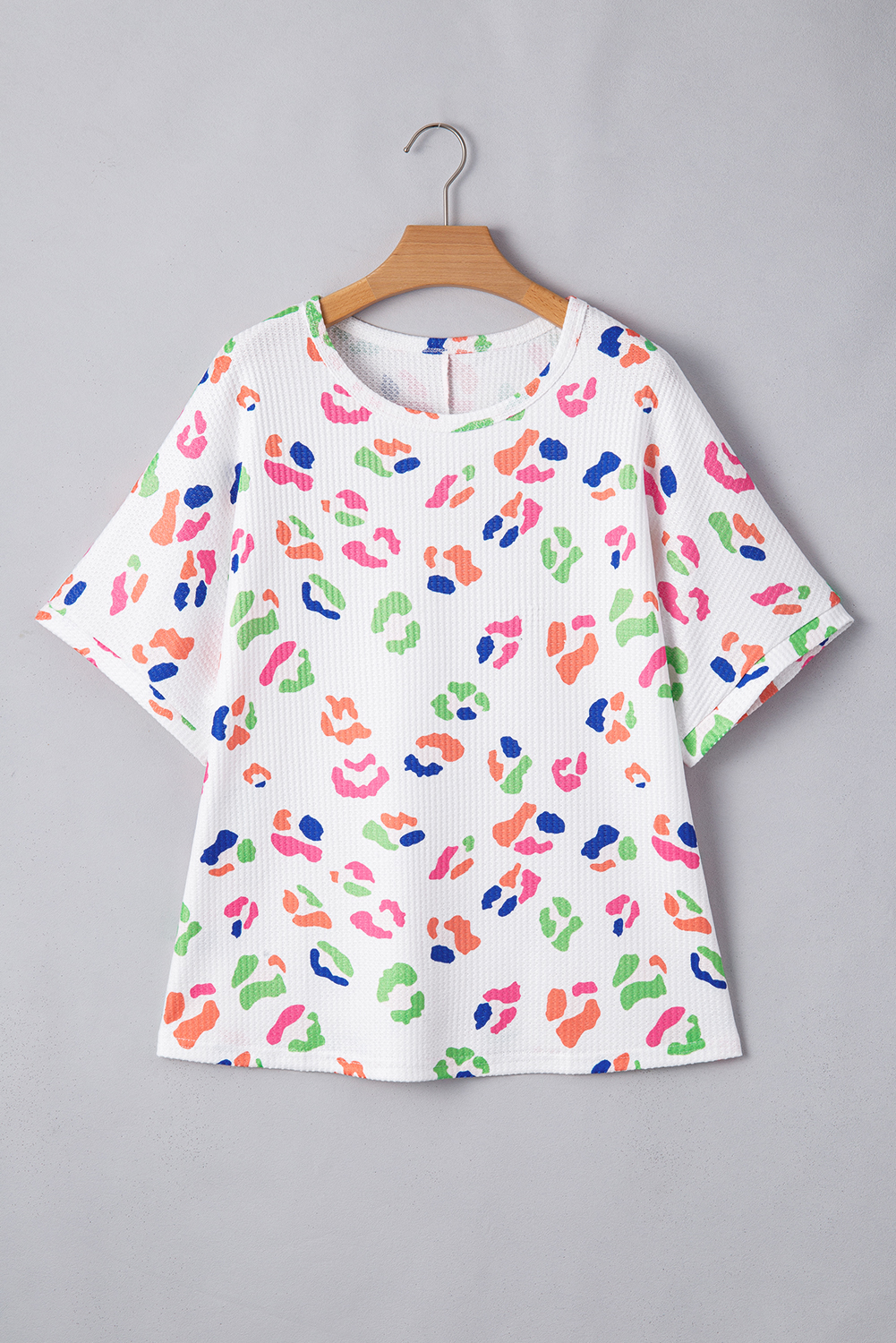 Plus Size White Multicolor Leopard Print Textured  T Shirt