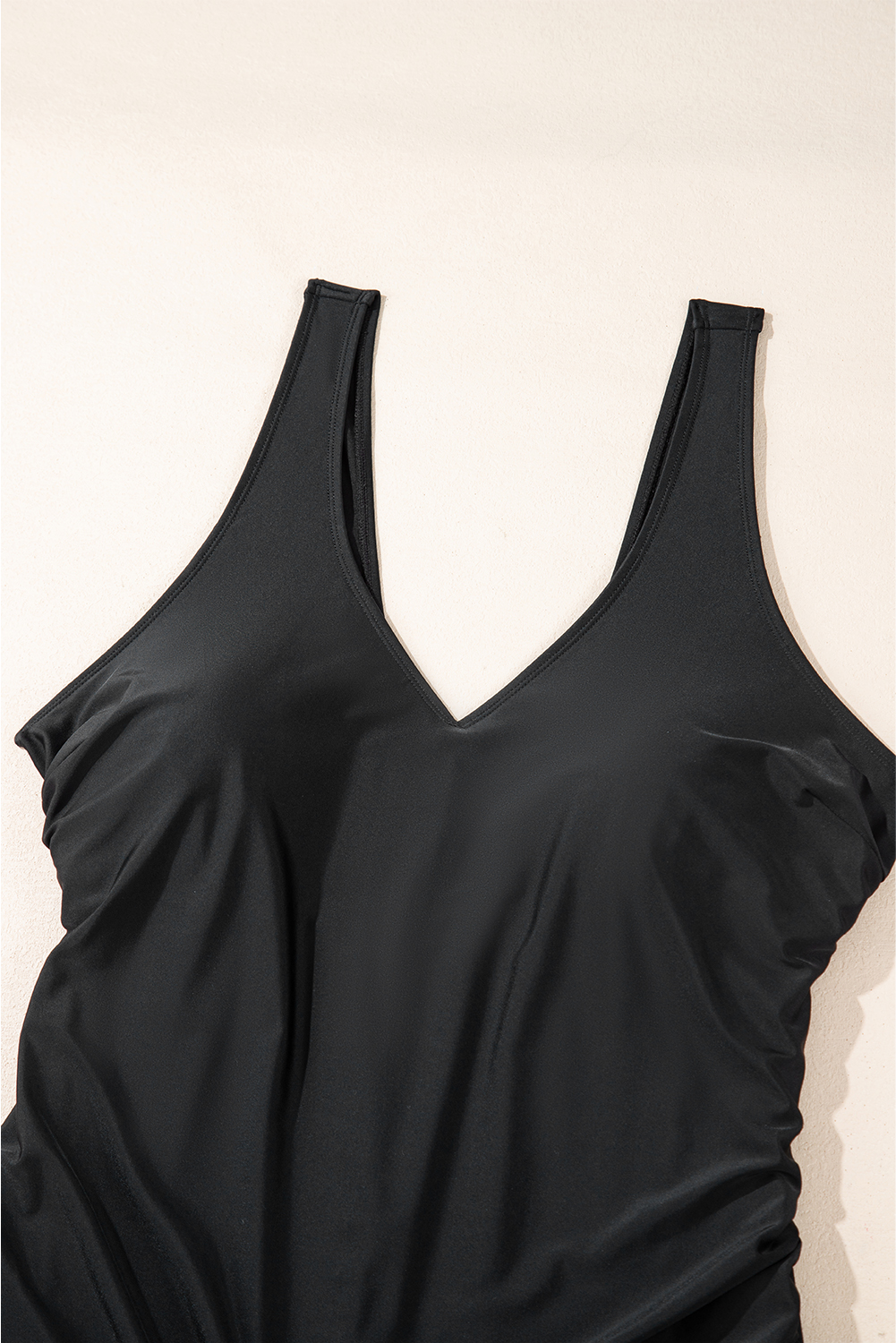 Plus Size Black Solid Color U Neck Padded  One Piece Swimsuit