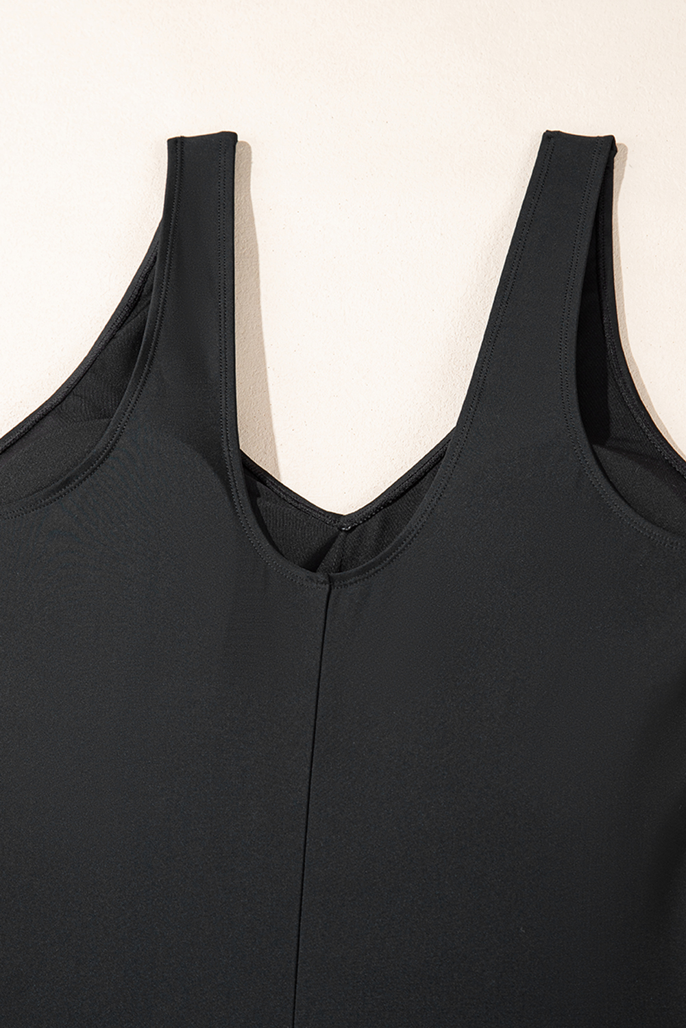 Plus Size Black Solid Color U Neck Padded  One Piece Swimsuit