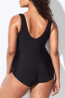 Full Figured Black Solid Color U Neck Padded One Piece Swimsuit