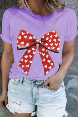Plus Size Orchid Petal Heart Bow Graphic Crew Neck Valentines T Shirt
