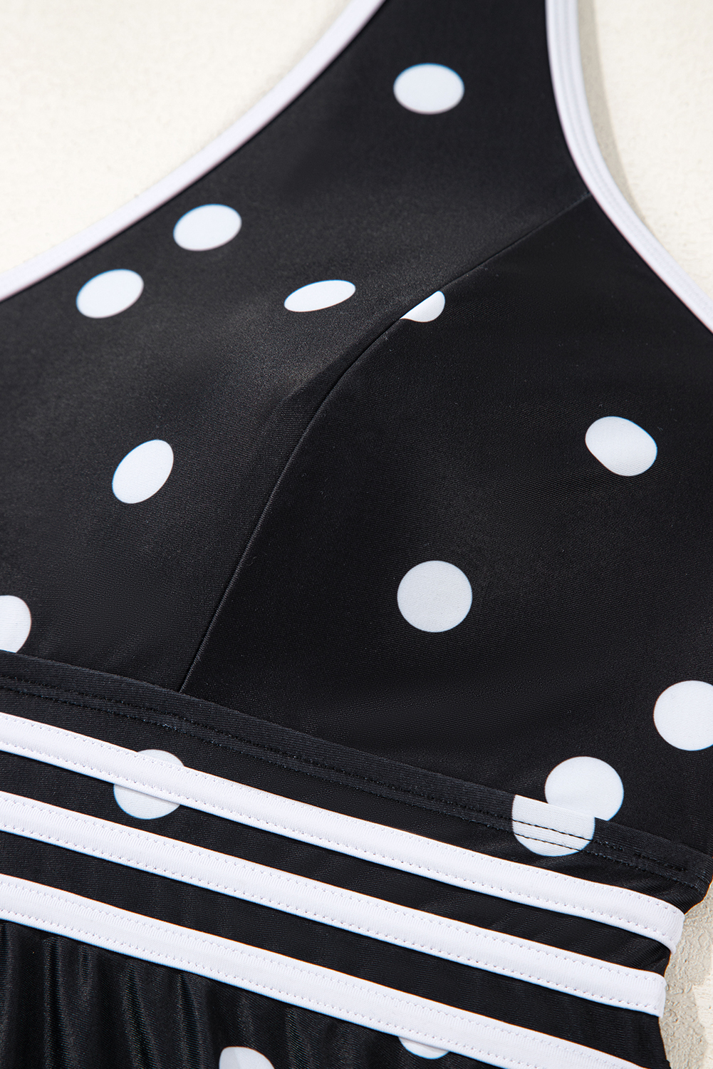 Plus Size Black Polka Dot Trim V Neck  Swim Dress