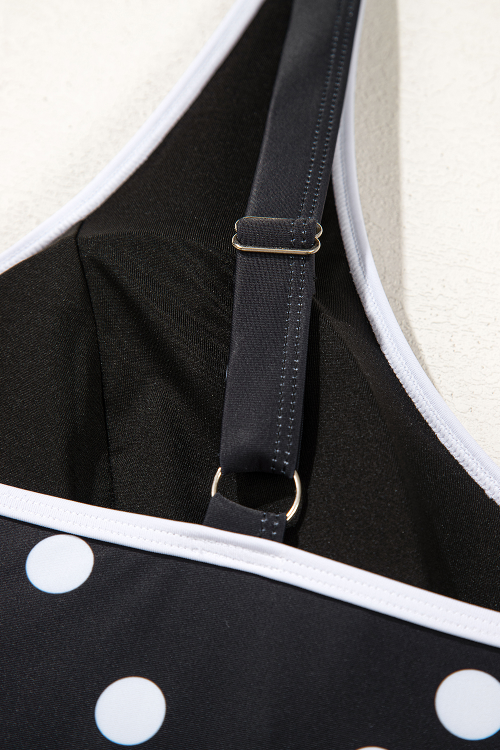 Plus Size Black Polka Dot Trim V Neck  Swim Dress