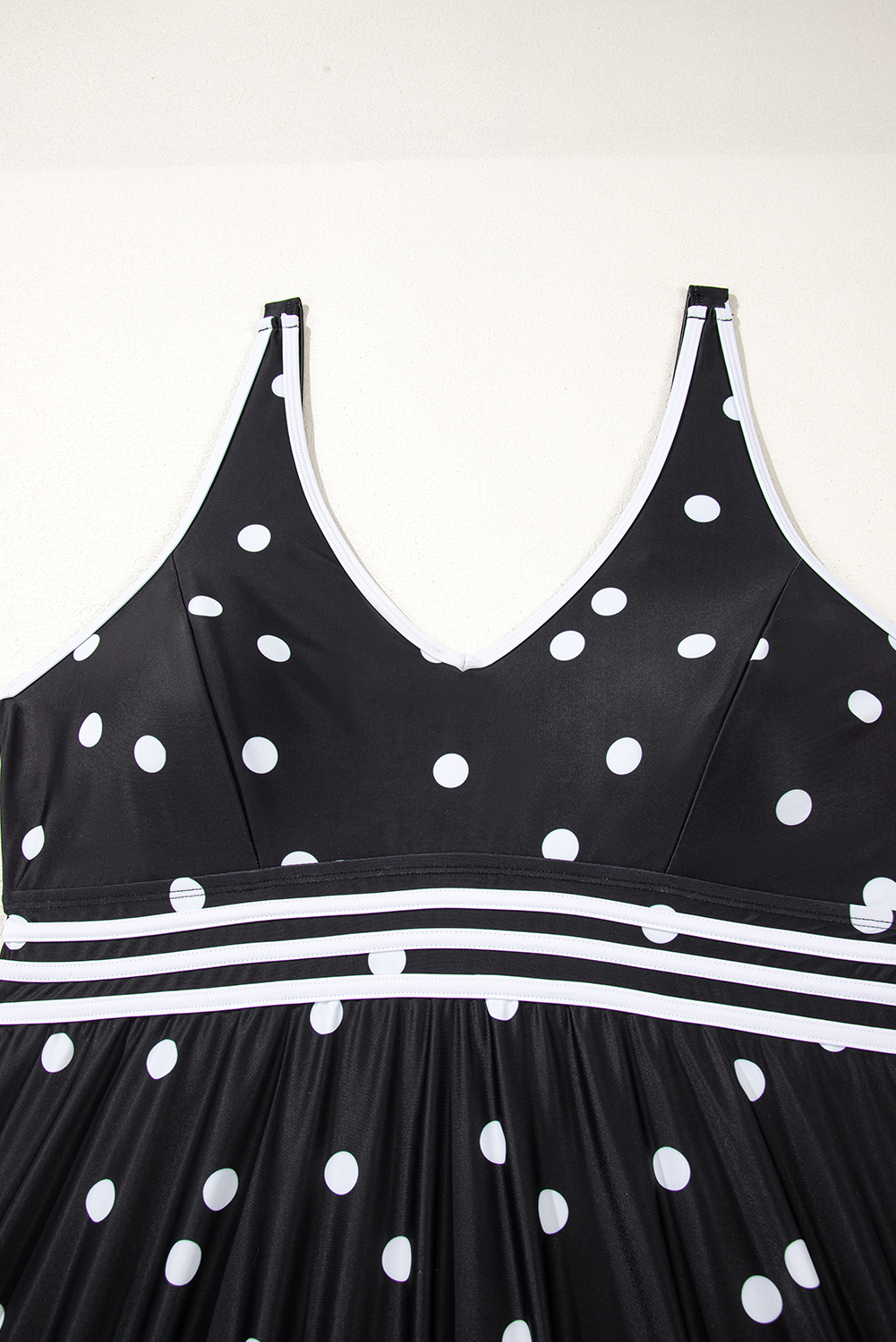 Plus Size Black Polka Dot Trim V Neck  Swim Dress
