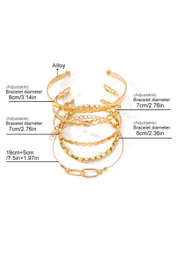 Gold Heart Plated Multi Layer Open Cuff Bracelet Set