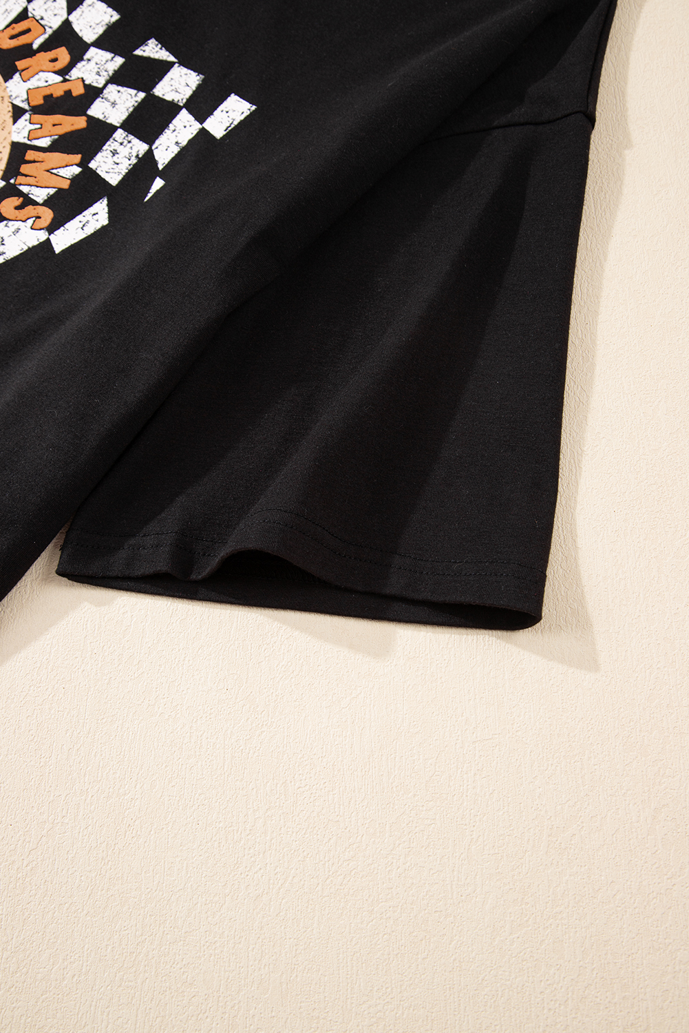 Plus Size Black Checkerd DESERT DREAMS Printed Ripped  Tee