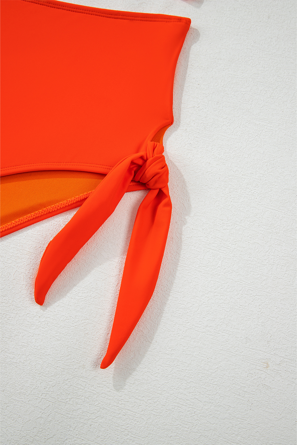 Plus Size Orange Ruffled Trim Knotted High Waist  Bikini Set