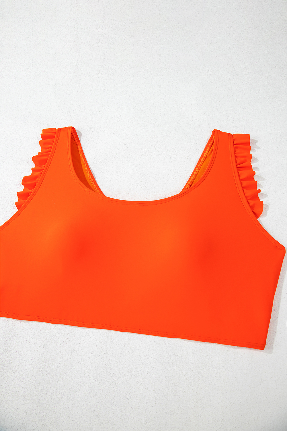 Plus Size Orange Ruffled Trim Knotted High Waist  Bikini Set