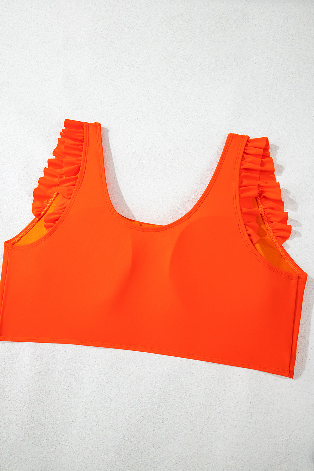 Plus Size Orange Ruffled Trim Knotted High Waist  Bikini Set