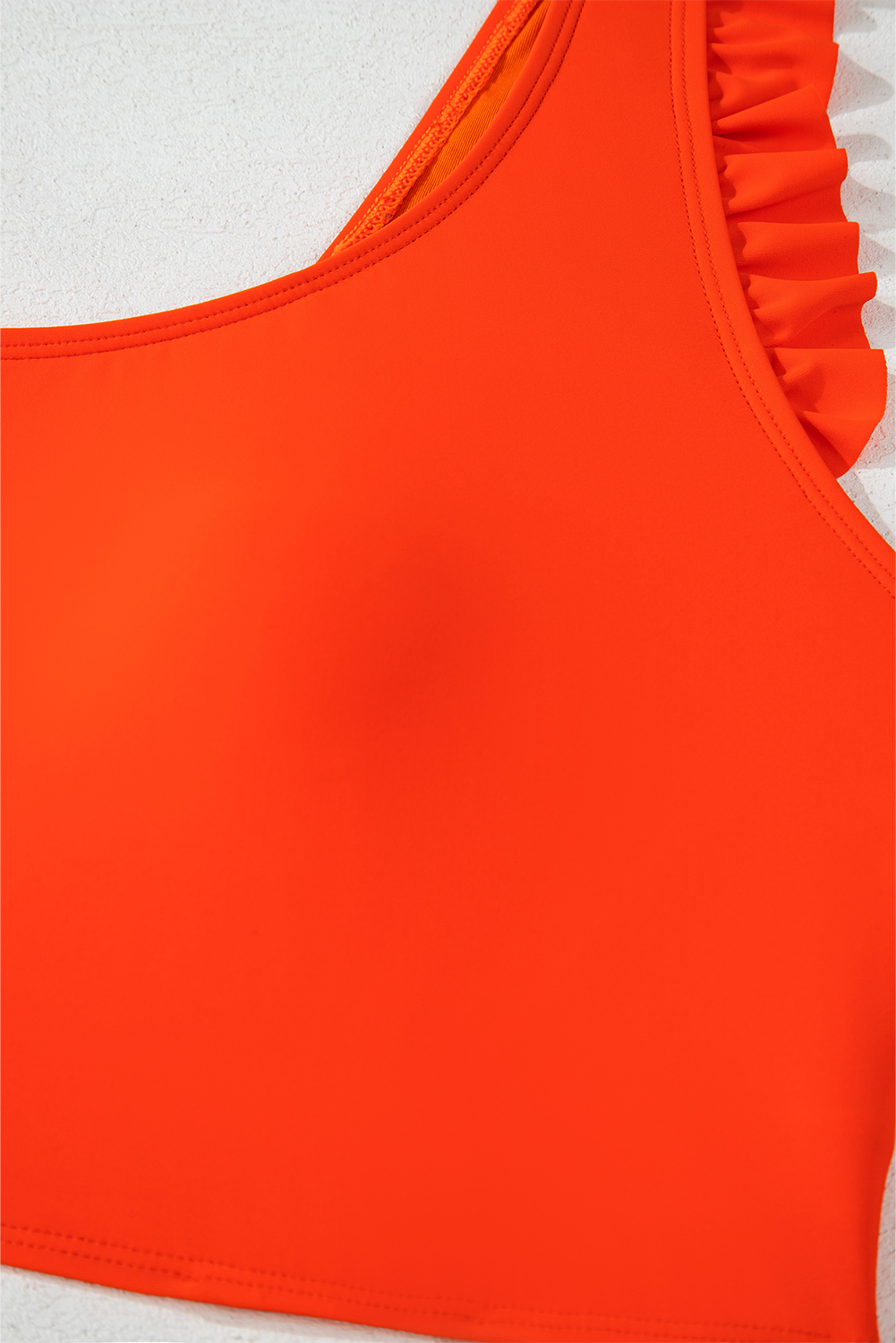 Plus Size Orange Ruffled Trim Knotted High Waist  Bikini Set