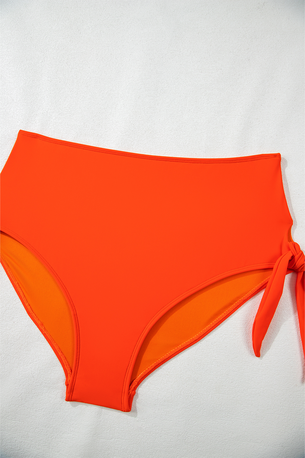 Plus Size Orange Ruffled Trim Knotted High Waist  Bikini Set
