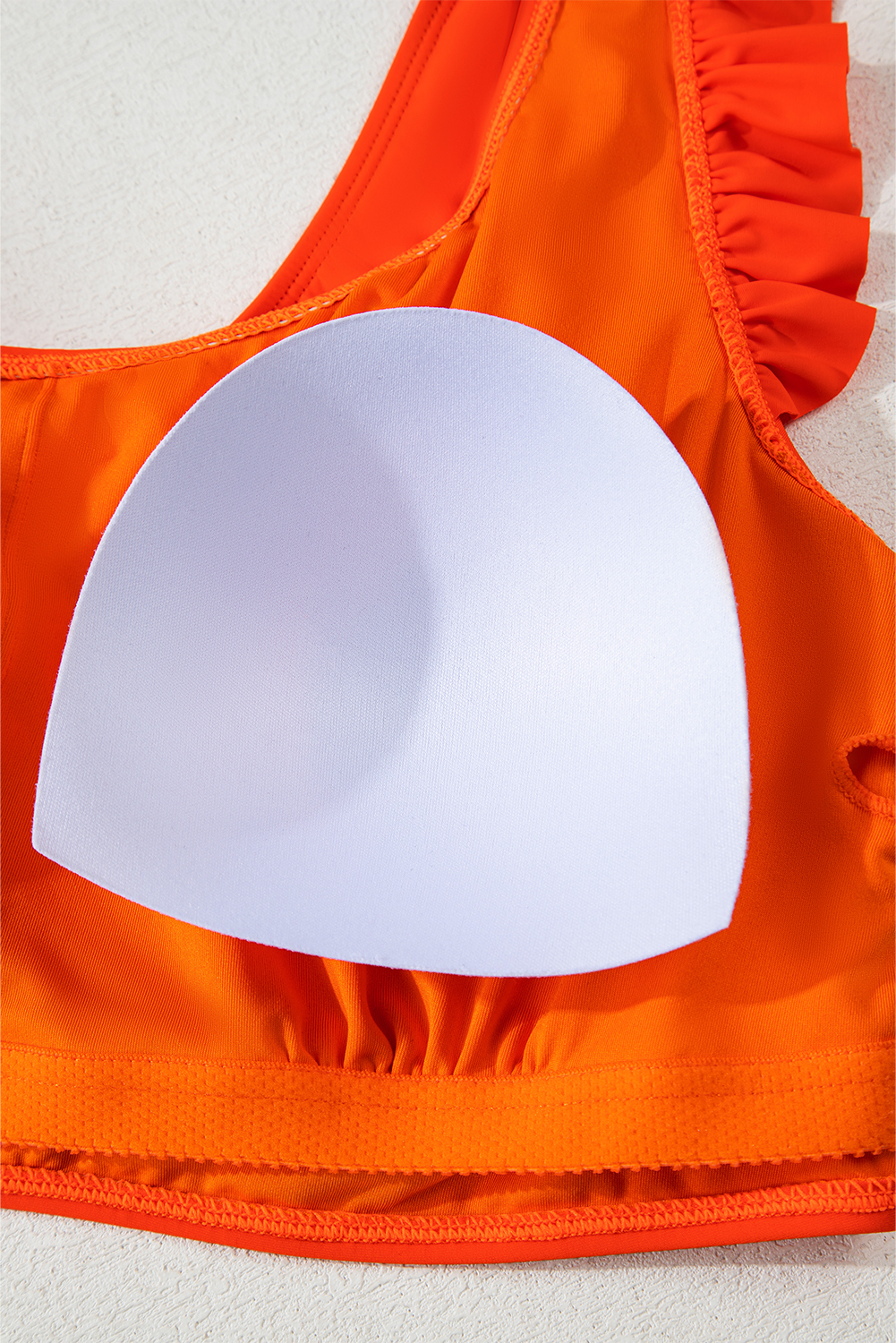 Plus Size Orange Ruffled Trim Knotted High Waist  Bikini Set