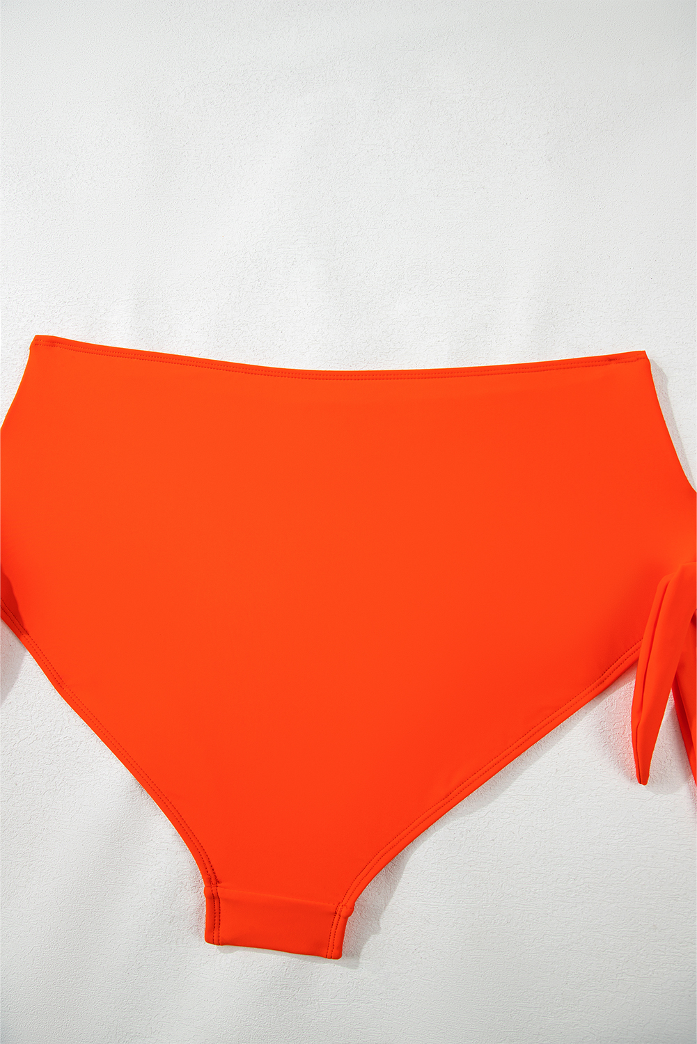 Plus Size Orange Ruffled Trim Knotted High Waist  Bikini Set