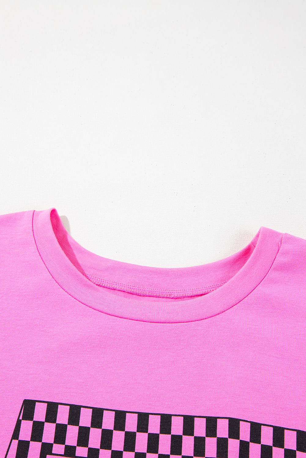 Plus Size Bright Pink Checker MAMA Letter Printed Graphic  T Shirt