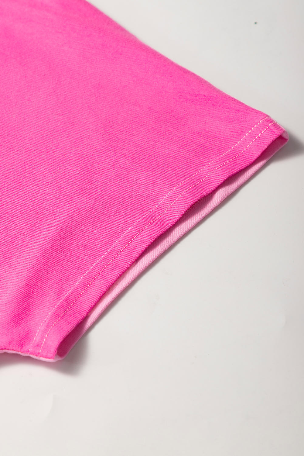 Plus Size Bright Pink Colorblock Patchwork Short Sleeve Buttons  Henley Top