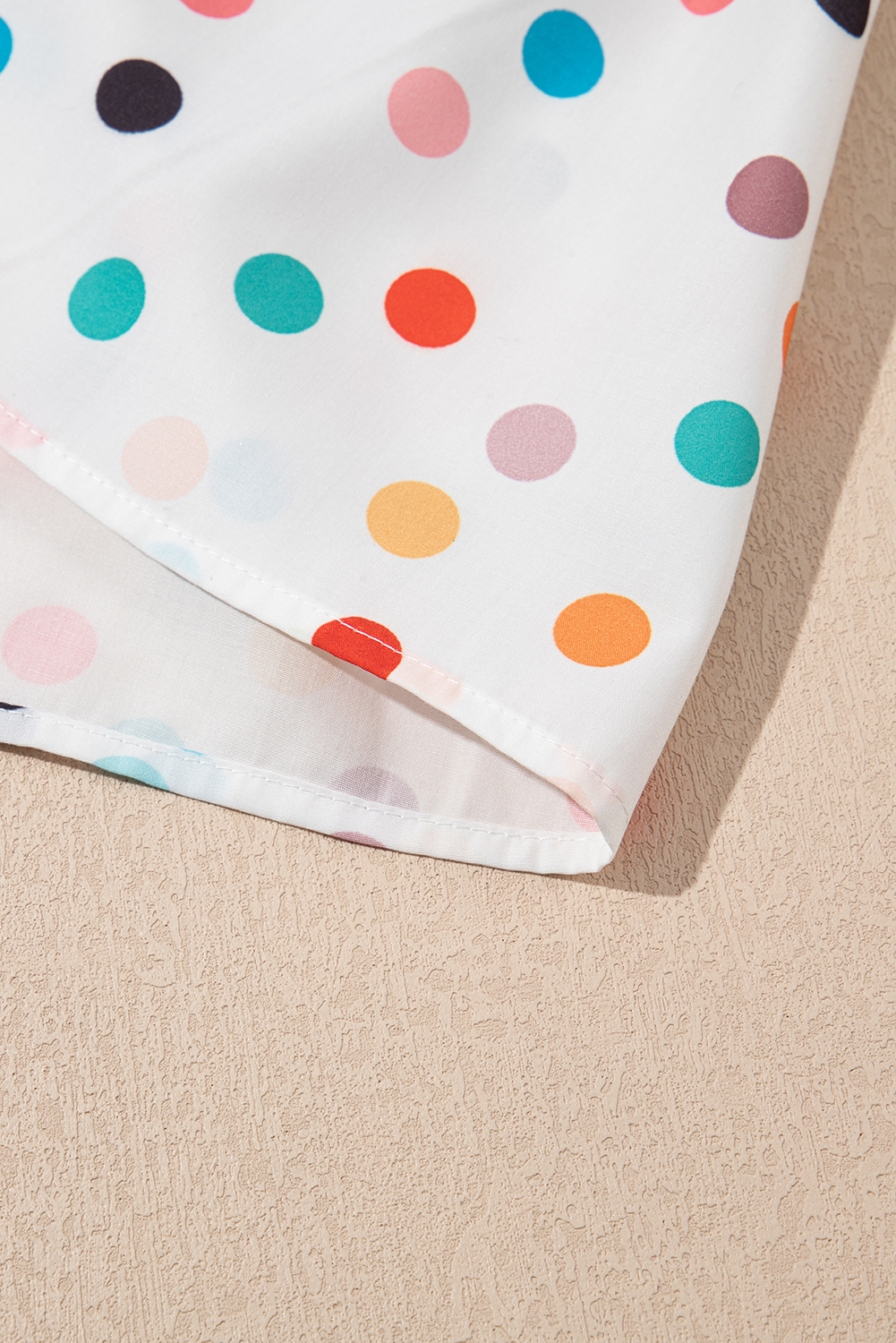 Plus Size White Polka Dot Print Bubble Sleeve Button Up  Shirt Dress