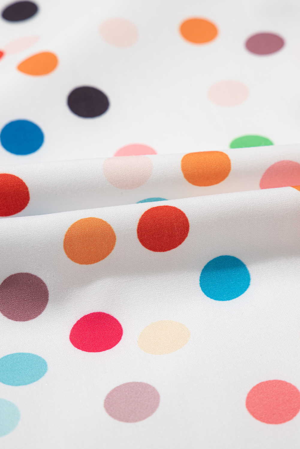 Plus Size White Polka Dot Print Bubble Sleeve Button Up  Shirt Dress