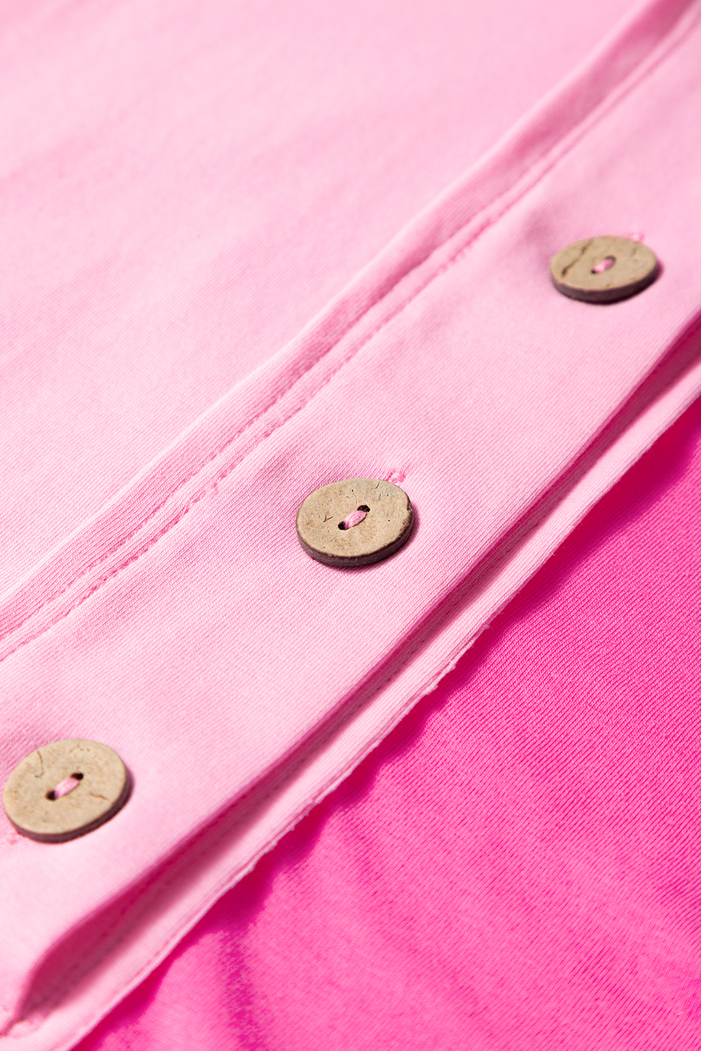 Plus Size Bright Pink Colorblock Patchwork Short Sleeve Buttons  Henley Top