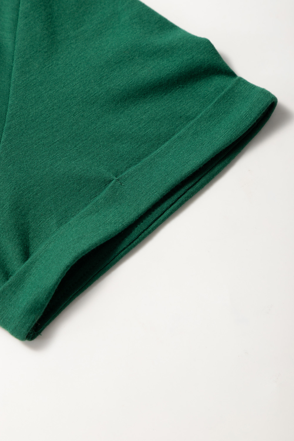 Plus Size Dark Green Round Neck Rolled Sleeve  T-shirt