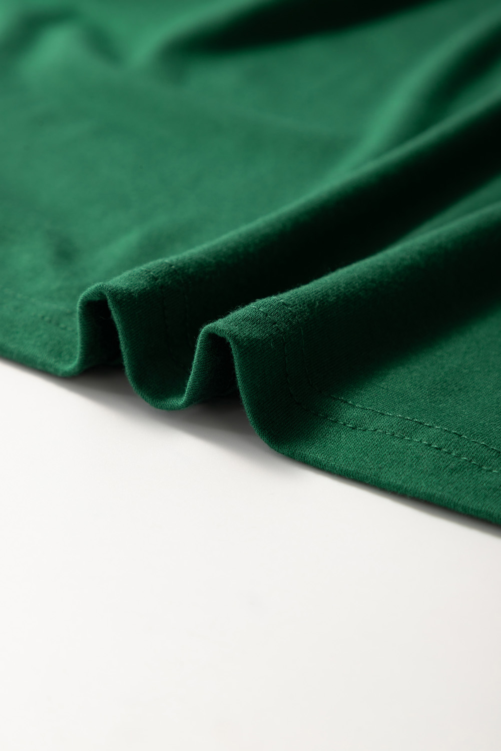 Plus Size Dark Green Round Neck Rolled Sleeve  T-shirt