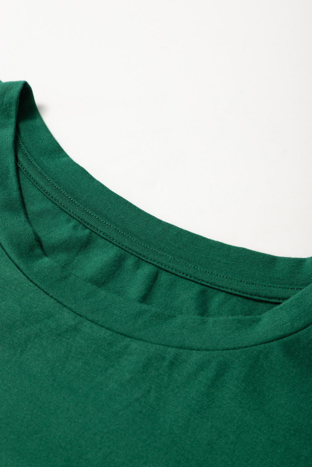 Plus Size Dark Green Round Neck Rolled Sleeve  T-shirt
